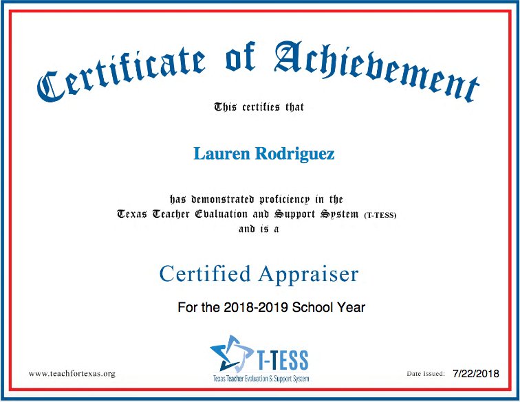 MsRodriguezSATX's tweet photo. Officially a T-TESS Certified Appraiser! Celebrating being one step closer to my goal and always working to improve. #onwardandupward https://t.co/AY0bGNDnim