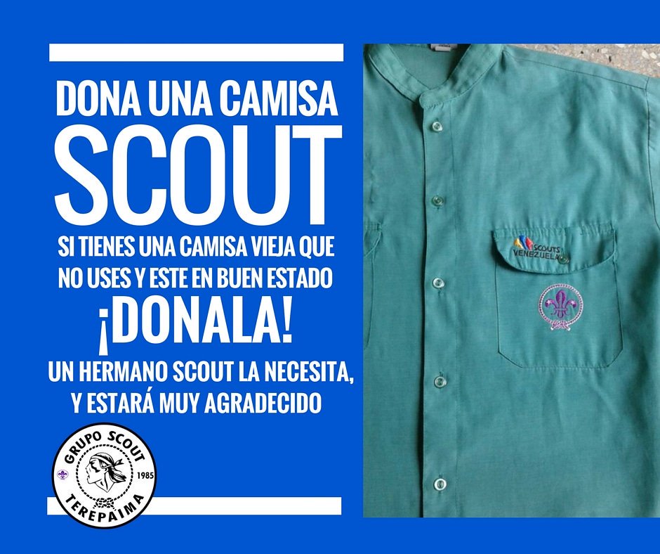 BCBackrs's tweet photo. DONA UNA CAMISA SCOUT
Si tienes una Camisa Vieja que no uses y este en buen estado *DONALA*
Un #HermanoScout la necesita y estará muy Agradecido 
Comunícate por Nuestras Redes Sociales ➡ @GSTerepaima 
#SoyScout 
#DonaUnaCamisaScout
#FamiliaTerepaima https://t.co/9Q9vc3hWZe