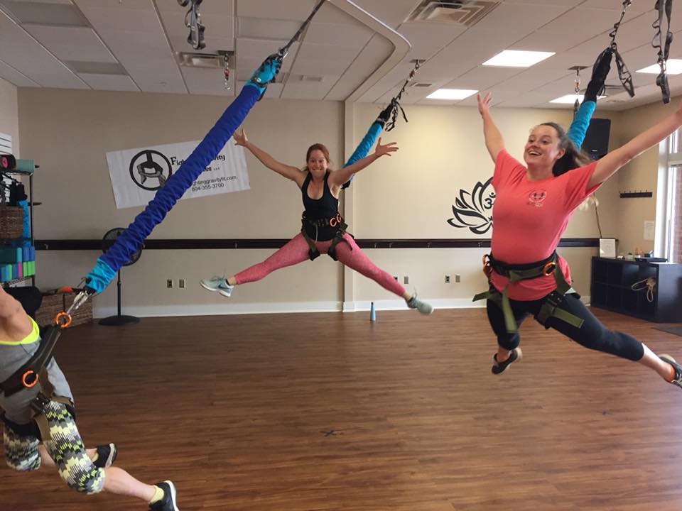 FGfitnessRVA's tweet photo. If you haven't tried Bungee Fitness yet, don't be intimidated. This fun workout is great for your joints, and is even better for troublesome knees. It's a unique workout, but we guarantee you'll be smiling and laughing the entire time! https://t.co/sg63ZsFcxc