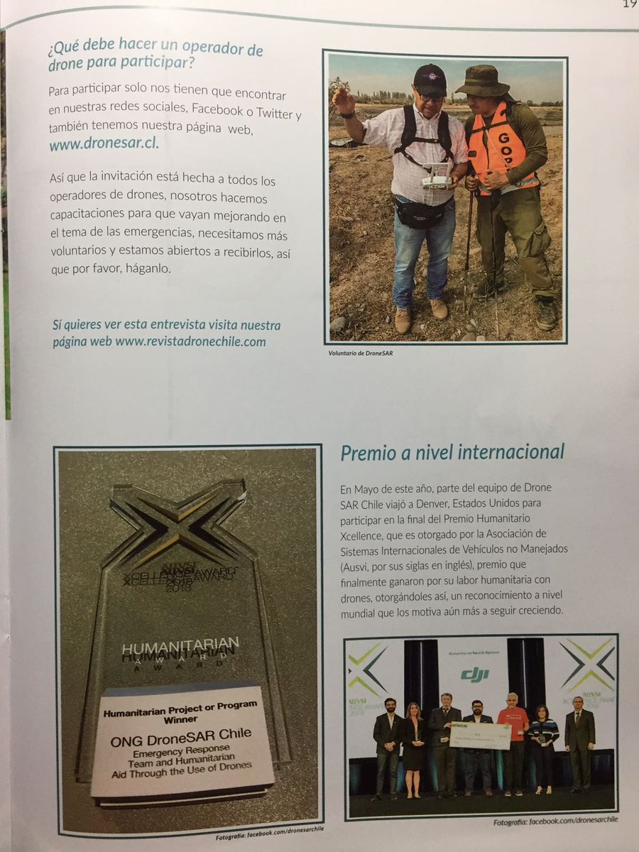 DroneSARChile's tweet photo. Gracias @RevistaDroneCL por contar los sueños de @DroneSARChile, seguimos promoviendo que los drones salvan vidas en la respuesta a Emergencias y Ayuda Humanitaria. @DJIEnterprise @zipline @DroneSAR_Pilot @SaveSarah_app @FLYMOTIONmedia @WeRobotics #DronesForGood #Drone4Rescue https://t.co/twjbQNQcci