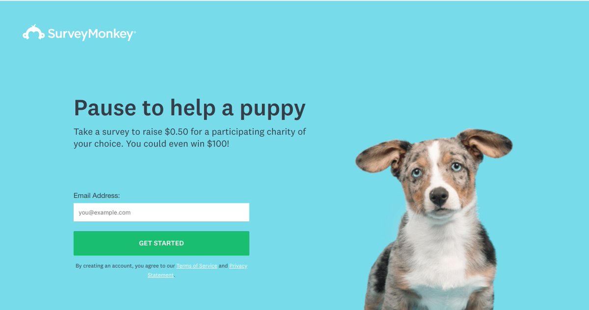 elizabethdkim's tweet photo. #IdentifiableVictimEffect? I like #IdentifiablePuppyEffect. This came up as soon as I completed a survey. Well played, @SurveyMonkey https://t.co/entrEDljcj