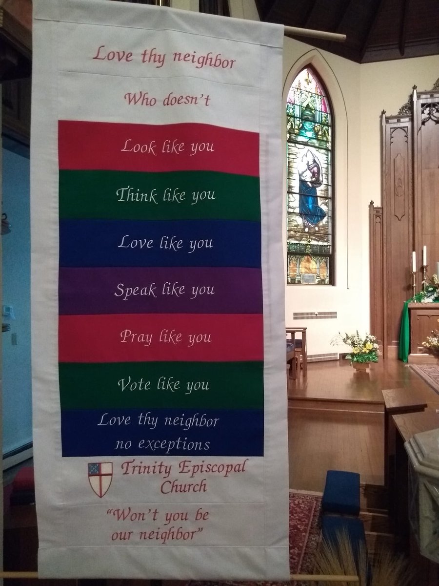 SharonGrover2's tweet photo. Many thanks to Adel Smith for crafting this amazing banner that so eloquently speaks to what we strive to be at our church. #LoveWins #TrinityJVL https://t.co/FnSreaatQ1