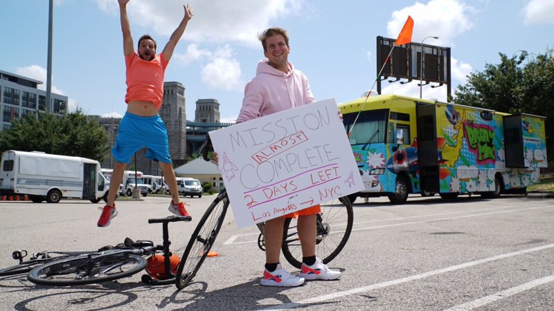 dreammachinebus's tweet photo. Wow! It’s been exactly 90 Days since we got on our bikes in Santa Monica, followed by the #dreammachinebus, and have been riding to #NYC ever since! We are only 2 days away #RocketGang!! This is such a bitter sweet moment! We are almost done biking across all America!!!!!!!🚲 🚀 https://t.co/NtTJJopw75