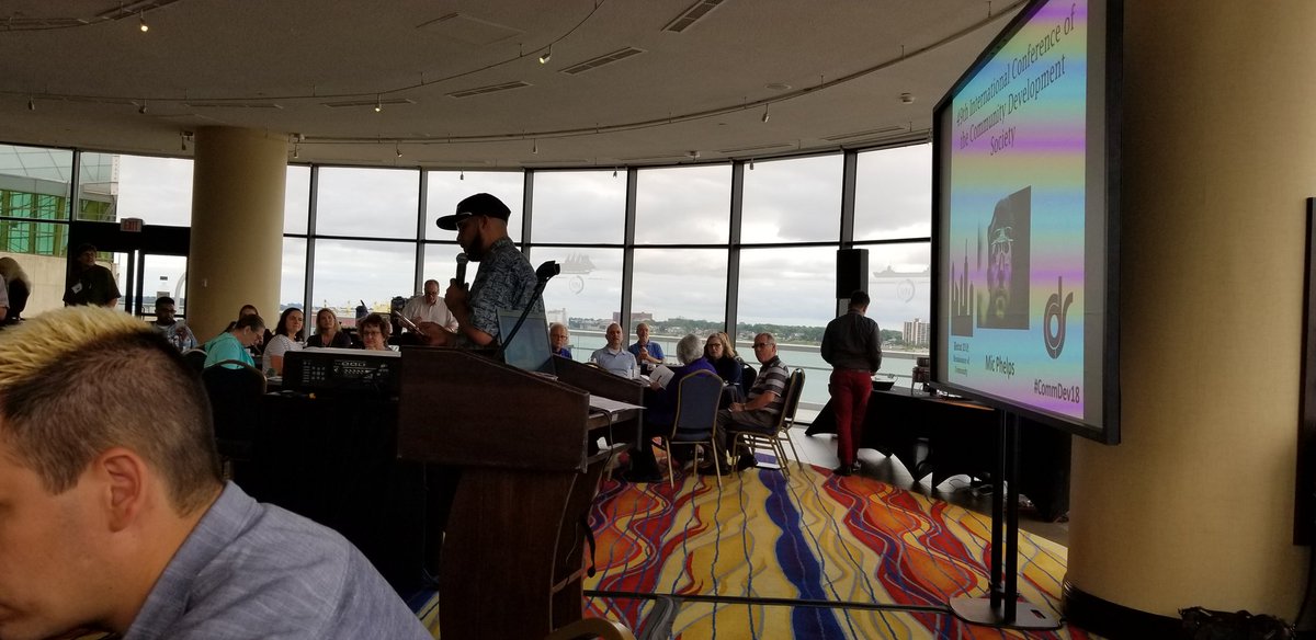 DPGilmartin's tweet photo. Mic Phelps does his thing at #commdev18 https://t.co/rIZiMWe8fz