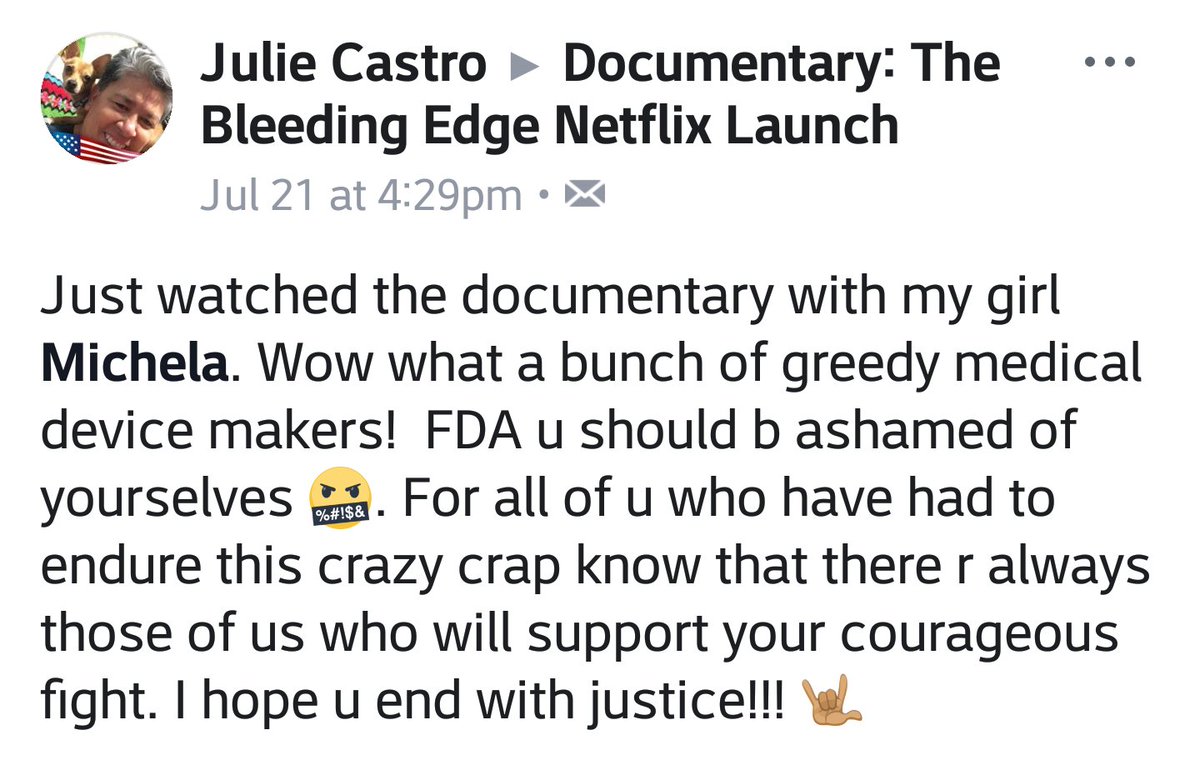 Reactions from a pre-screening of #TheBleedingEdge #FDA @SGottliebFDA You CAN make things right. #RecallEssure @bleedingedgedoc Thank you for exposing the truth about #MedicalDevices #essure #mesh #HipImplants documentary airs 07·27·18 on #Netflix #azfamily @KTAR923