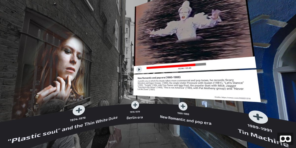 Dataverse360's tweet photo. We're open sourcing our @Journalism_360 project 'Dataverse': A tool to generate VR stories from data. You can visit our demo story about David Bowie here https://t.co/SEKWlgPzgj or head to the project's page https://t.co/2VIEQRHRJa. Made with wonderful @aframevr !! https://t.co/xQ6KYLPQdh