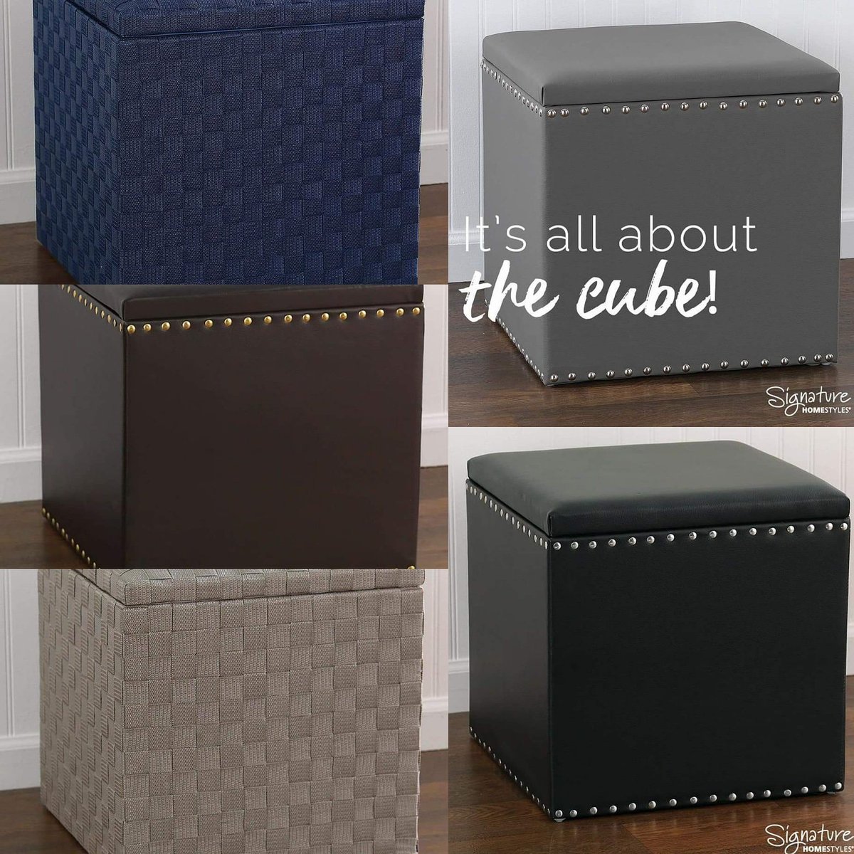 homewithbrandie's tweet photo. I love the Cube!! Functional for storage, extra seating or even an end table! Collect 4 of them & create a coffee table look! Possibilities are endless :) #signaturehomestyles #cube #traytop #nylon #fauxleather #storage #seating #endtable #coffeetable #choosefromsixoptions https://t.co/fd12nFycJq