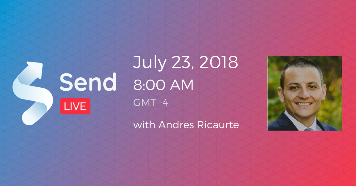 sendprotocol's tweet photo. Tomorrow we're speaking with Andres Ricaurte about the ways #blockchain, distributed ledger #technology and #cryptocurrencies are changing the landscape for payments and global commerce. Join us @ 8AM GMT -4: https://t.co/y5kxCWNXqX #Send #SendProtocol $SDT #live https://t.co/2RNlpGPxnP