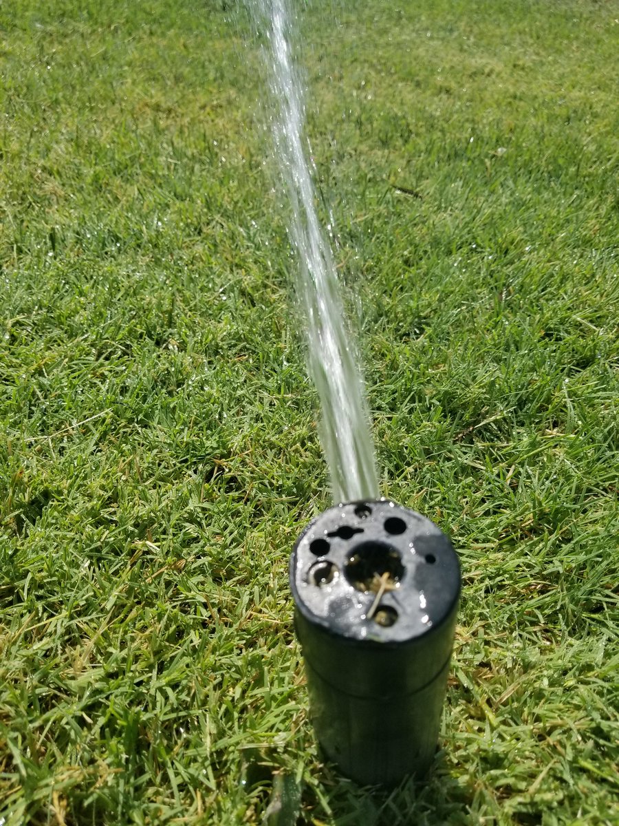 KeithMalinak's tweet photo. On the left is a properly functioning sprinkler head.
On the right is a sprinkler head that WAS working just fine until I tried to adjust the arc & broke it with the lil sprinkler tool thingy.
And who doesn't wait until the hottest day of the year to adjust sprinklers? #FSummer https://t.co/NM5o0GRa1e