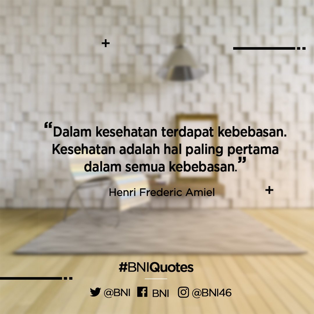 Kunci utama dari suksesnya hidup seseorang adalah sehat. Sebab dengan tubuh yang sehat, apapun aktivitasmu akan berjalan lancar sesuai harapan. Semangat Senin! #BNIQuotes