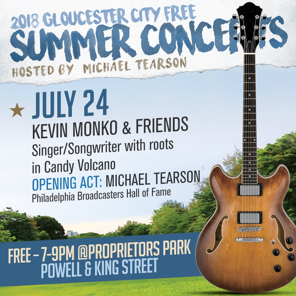 GloucesterGreat's tweet photo. Get ready for our next free Summer Concert this Tuesday, July 24th from 7-9pm in Proprietor's Park featuring artist Monko along with legendary Michael Tearson! Looking forward to seeing you all there #GloucesterGreat https://t.co/eYznT3rMGL