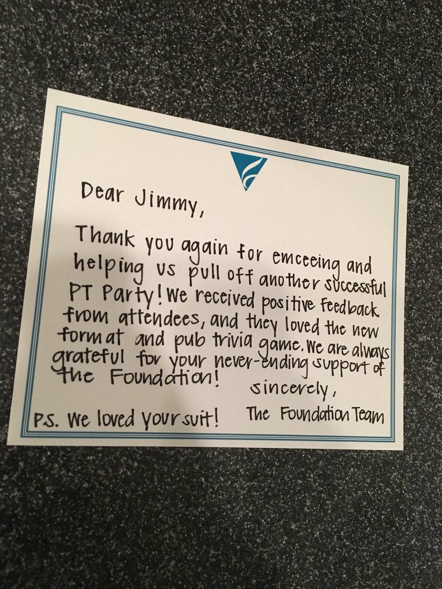 PTPintcast's tweet photo. Got a great thank you note from @Foundation4PT !  You’re welcome! My pleasure. PS Who’s got the great handwriting at the foundation? Well done! https://t.co/4DxqmR6r1k