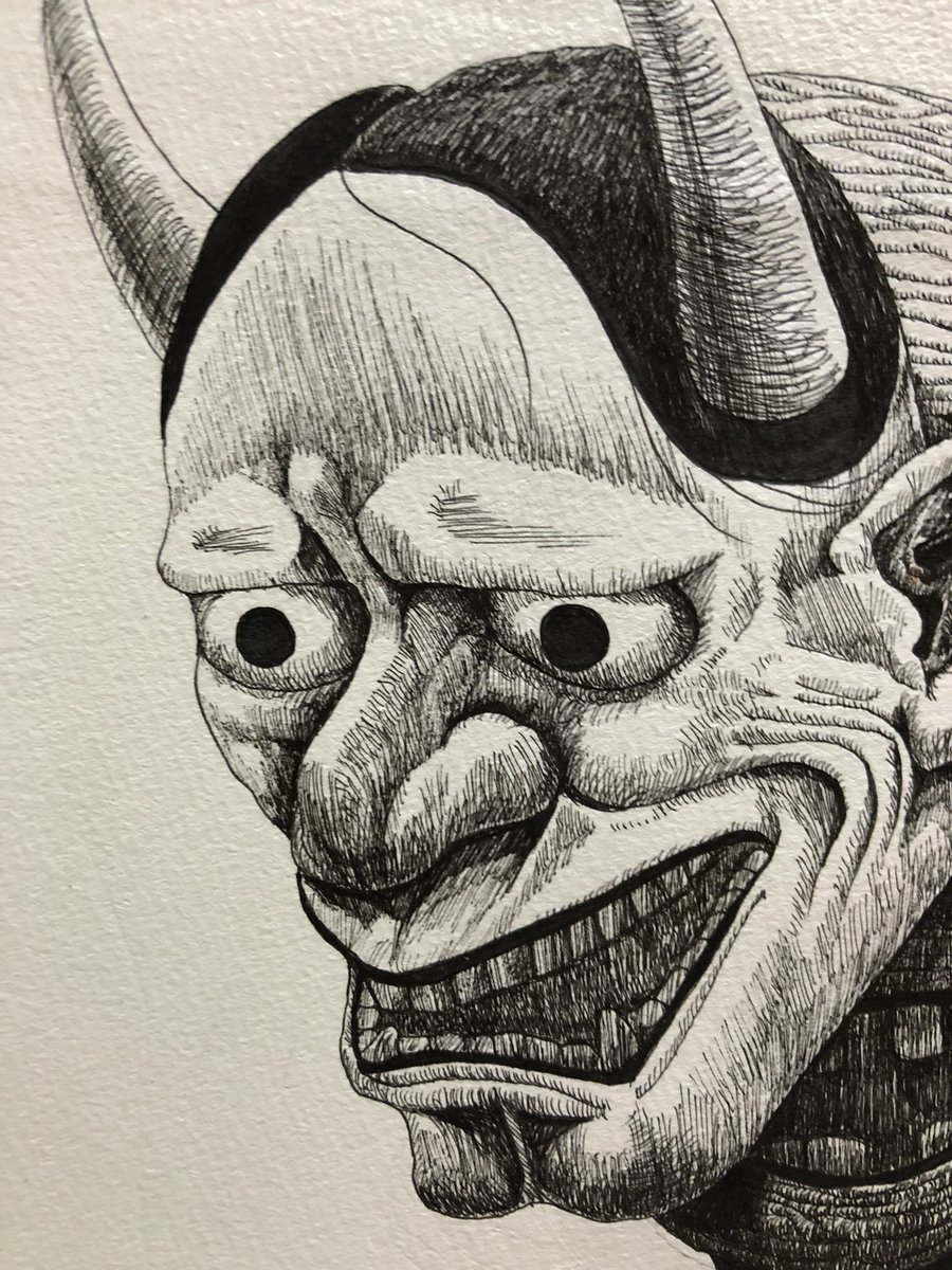 ふじつぐ Japanese Youkai Nopperabou Wearing A Mask Of Hannnya 般若面をかぶるのっぺら坊 Ballpoint Pen Drawing ボールペン ミリペン イラスト ペン画 妖怪 T Co Hnmqc145uu