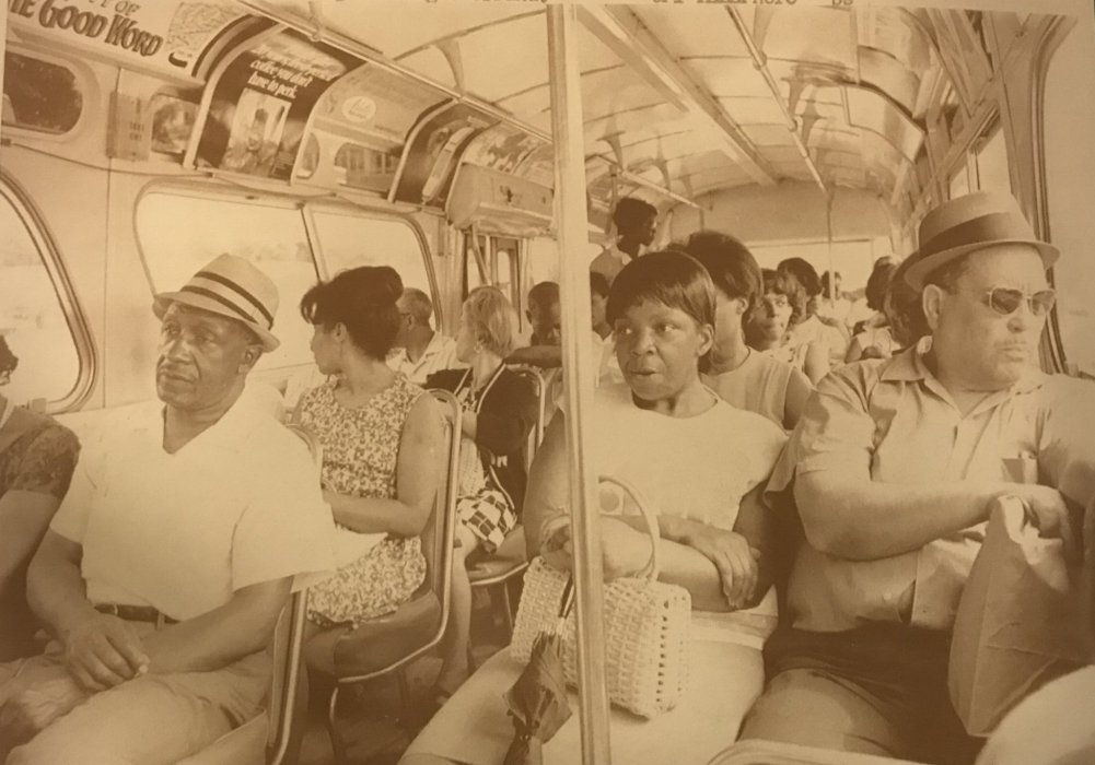 dc1968project's tweet photo. #otd 22 july #1968 #domesticworkers #students excited 3 new express bus routes btw se & nw started, drastically reducing commute #dc #dc1968 @dcpl #anacostia #fairfaxvillage #congressheights #georgetown #takomapark photo: #70bus interior c1969. https://t.co/zvumxHZSPk https://t.co/tMsQGbgbZR