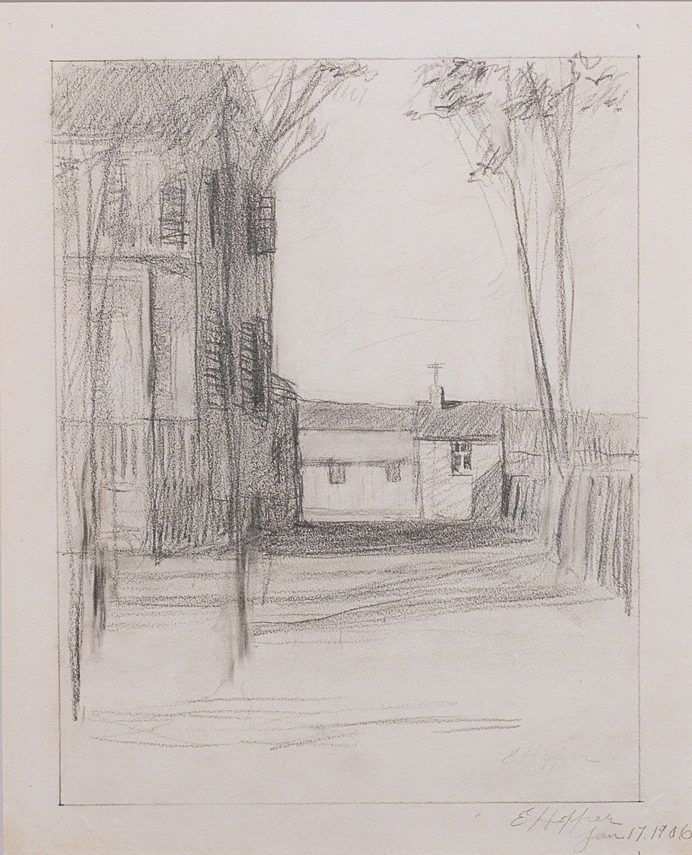 hawthfineart's tweet photo. Happy birthday to #EdwardHopper🎈Hopper was #BornOnThisDay in 1882 in #Nyack New York.                                       
The Family House at Nyack, 1906. Pencil on paper. 12 13/16 x 10 inches
Signed and dated 1906, lower right. https://t.co/yQCf4Fyk1s