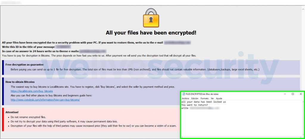ariasferoficial's tweet photo. #Rasonware Ventana que notifica a la victima de que sus archivos fueron cifrados y cuáles son los pasos a seguir para recuperar la información. Te recomiendo usar @ESETLA para estar protegido. vía @welivesecurity https://t.co/3qVQFzgQeN