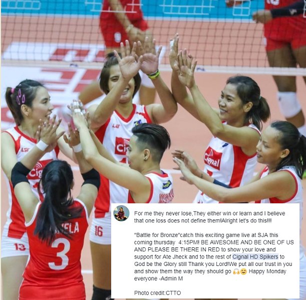 LiberoJheck's tweet photo. The only way is UP matatalo pero hindi susuko that one loss does not define them 😊!Let's do this girls "Battle for bronze" this coming Thursday l 4:15PM live at SJA. BE THERE IN RED be one of us be AWESOME!! -Admin M 
#ProudFanHere #TeamJheck #TeamAwesome https://t.co/JX5LXDFtHy