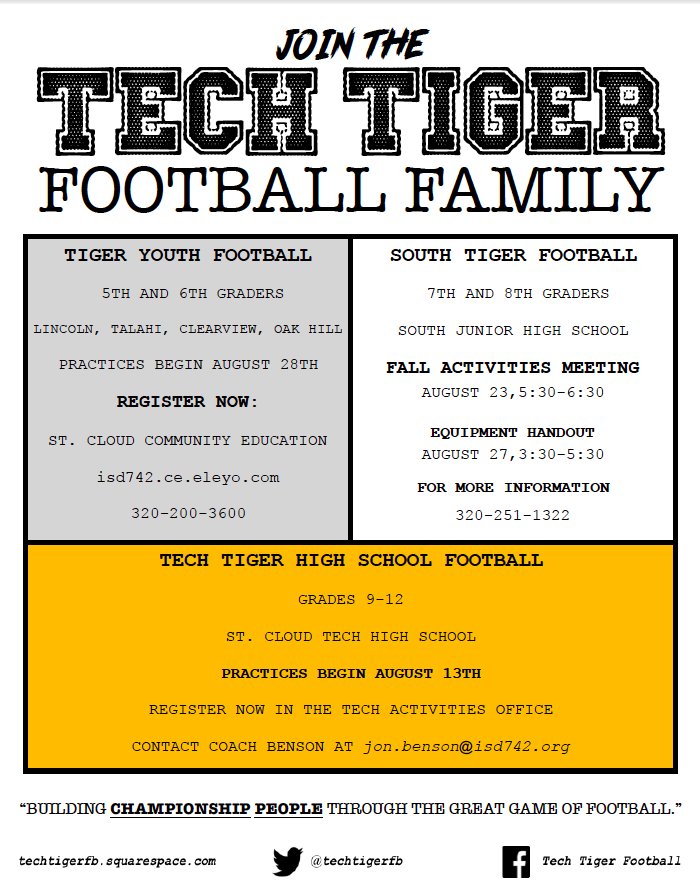 techtigerfb's tweet photo. Looking for players to join the Tech Football Family. Please share and retweet... https://t.co/kSMooh0EGK