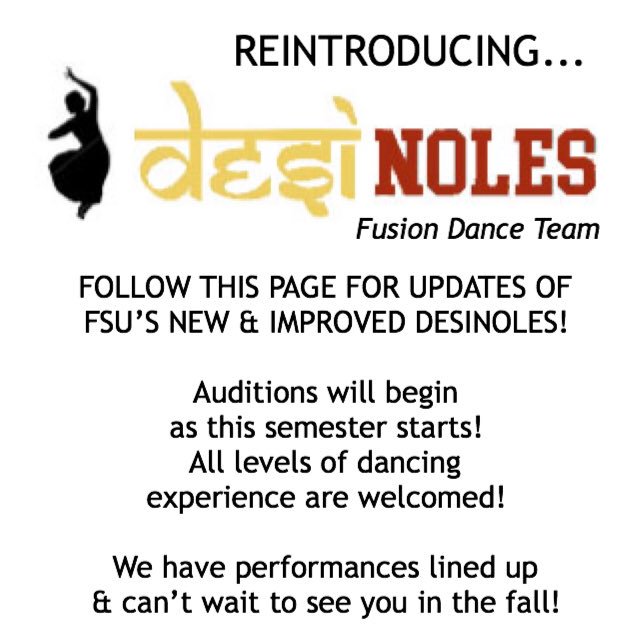 Get ready for your very own Indian dance team to make a spectacular comeback. Follow @fsudesinoles on IG for more updates!