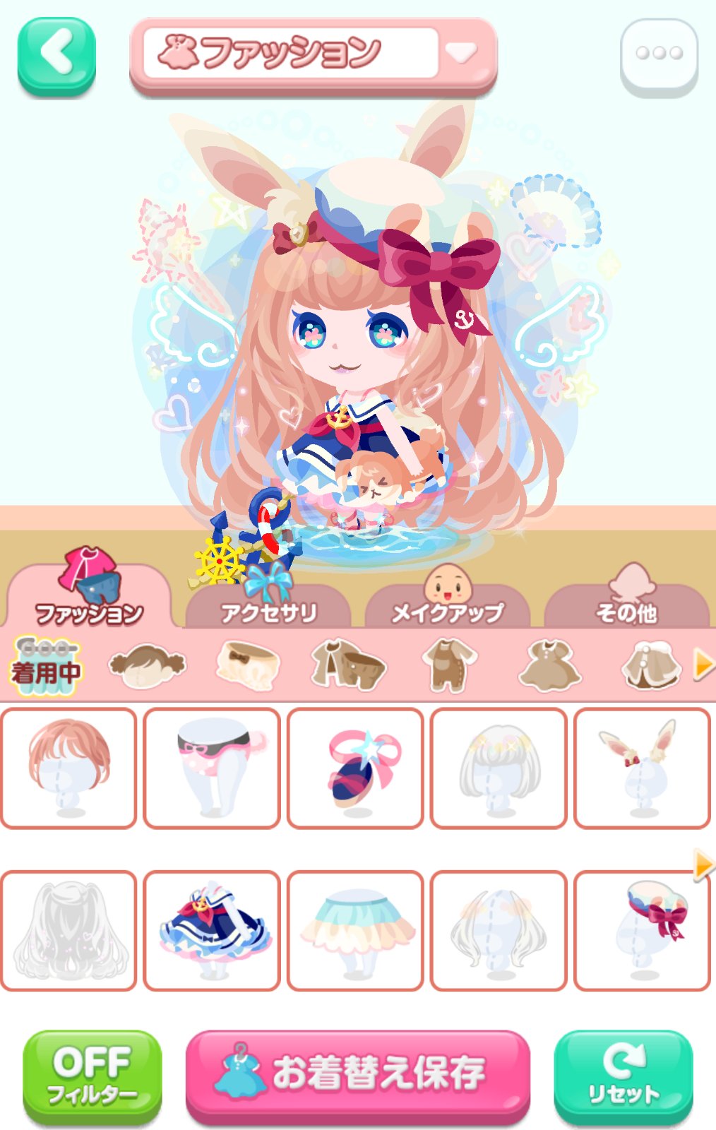 半月うさぎ ポケコロメインゲーム垢 お昼休憩がてら 本日は新グランドのrワンピ 過去アトフェスマリン帽なコーデとなっております W このお帽子お気に入りなのです うさ耳ならもっと嬉しかったけど 前髪はポケコレ入賞のですが 色合い使い易い