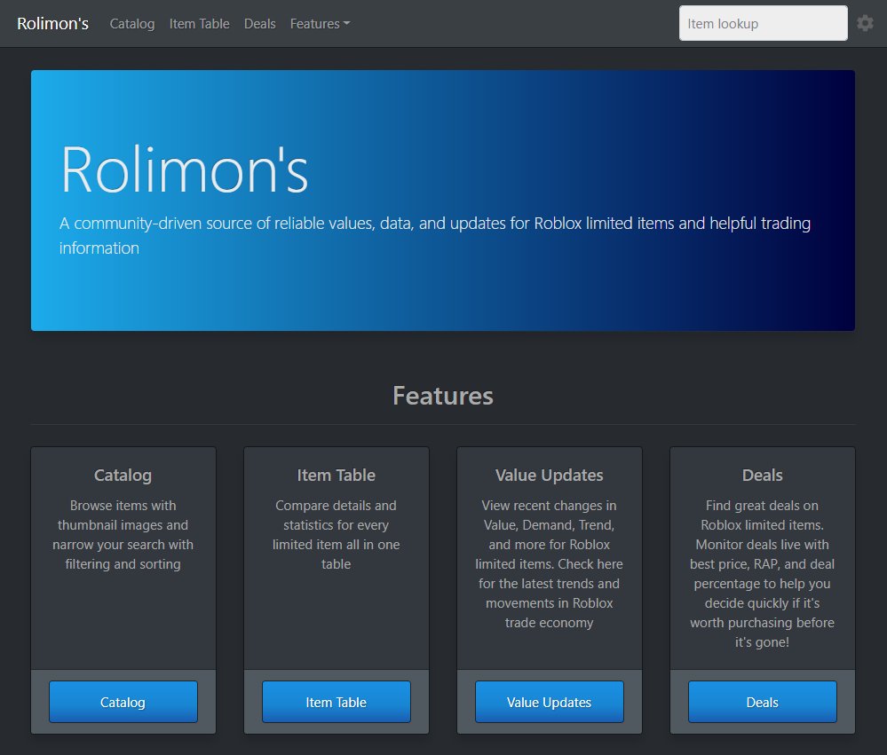 Rolimon Rolimons Twitter - we released a re designed version of the site we have heard your cries and due to popular demand the site now uses a dark theme https www rolimons com