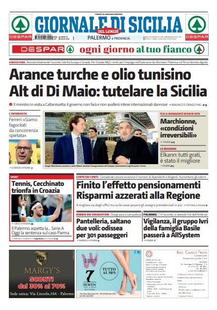 Il giornale oggi in edicola