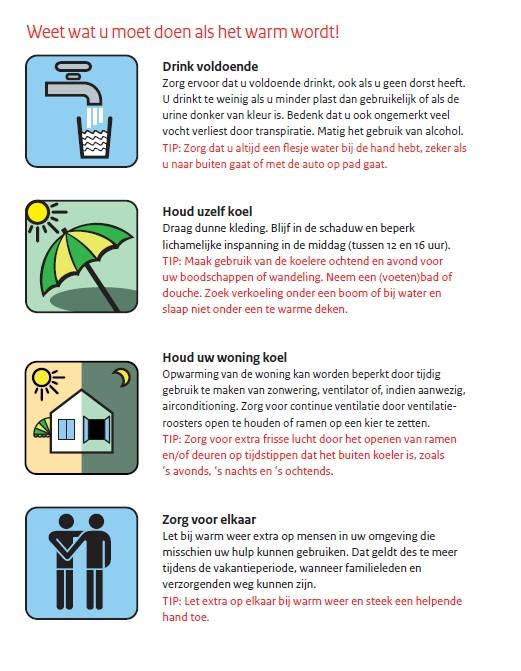 In verband met de aanhoudende hitte heeft <a href="/rivm/">RIVM</a> het Nationaal Hitteplan geactiveerd! Zorg goed voor jezelf en de kwetsbare mensen om je heen. Tips 👇
