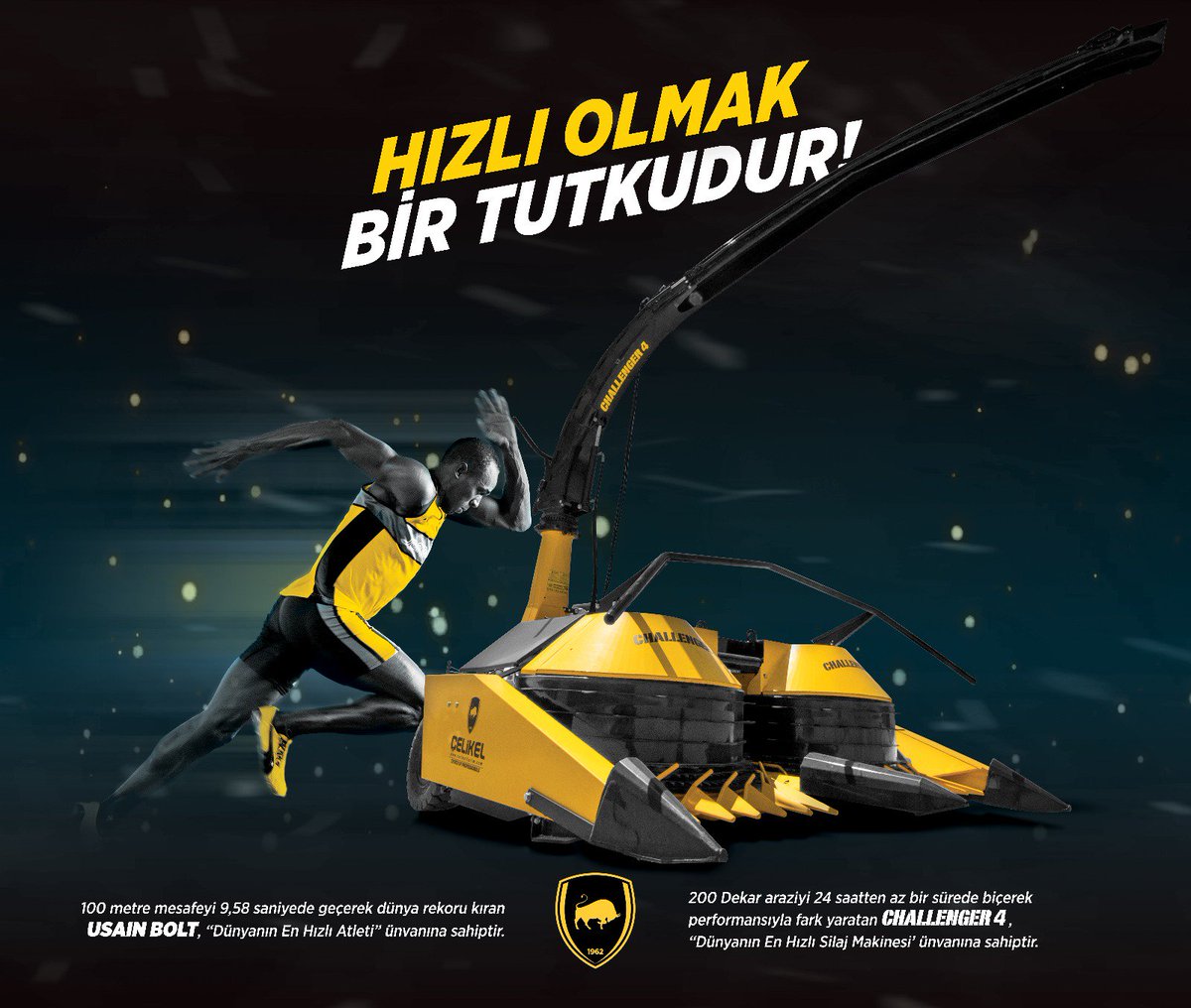 celikelco's tweet photo. HIZLI OLMAK BİR TUTKUDUR!
200 dekar araziyi 24 saatten az bir sürede biçerek performansıyla fark yaratan CHALLENGER4, ''Dünyanın En Hızlı Silaj Makinesi'' ünvanına sahiptir.
#agriculturemachine #turkiyetarim #celikeldebugün #kalite #dogrutercih #çiftçi #challenger4 #farmer  #güç https://t.co/BvzUcPlvOb