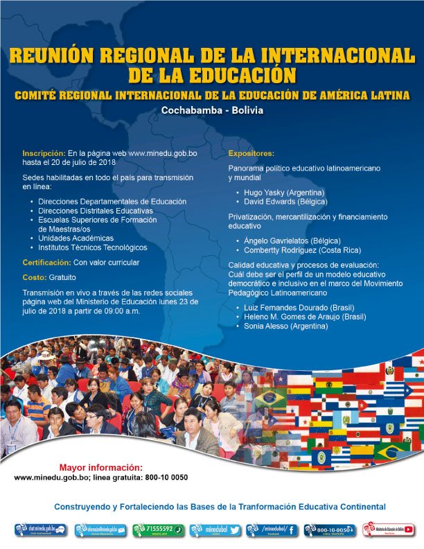 Education International auf Twitter: „En Bolivia con @daveswords  @AGavrielatos @intEducacion tras un modelo educativo democrático e  inclusivo en el marco del Movimiento Pedagógico Latinoamericano. Por una  educación pública, gratuita, laica, con calidad