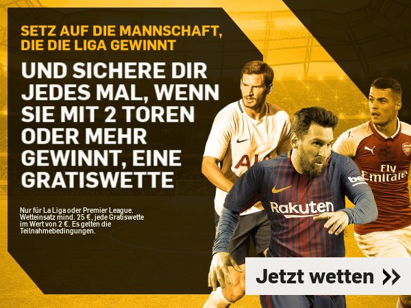 PREMIER LEAGUE / LA LIGA 2€ Bonus, wenn Deine Mannschaft mit 2+ Toren Vorsprung gewinnt promos.betfair.com/promotion?prom…