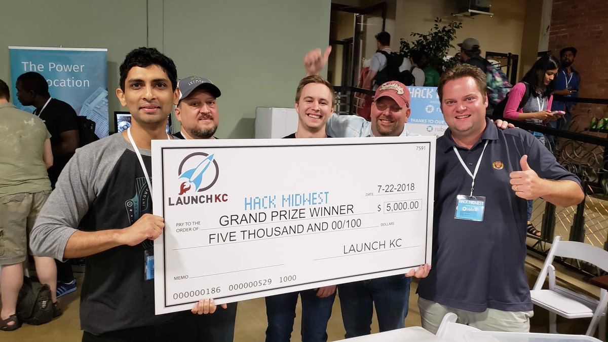 Awesome 24 hours with my @Intouchsol team! #WelcomeToTheNeighborhood! Thanks to <a href="/HackMidwest/">Hack Midwest</a> and all the sponsors! <a href="/Launch_KC/">LaunchKC</a> <a href="/nbkcbank/">nbkc bank</a> <a href="/twilio/">twilio</a> <a href="/okta/">Okta</a> <a href="/HEREmaps/">HEREMaps</a> <a href="/Foursquare/">Foursquare</a> <a href="/BoxHQ/">BoxHQ</a> <a href="/cloudinary/">Cloudinary</a> @MultiSvc <a href="/DataRobot/">DataRobot</a> @QuikNode @getshottracker @riskgenius @sprint <a href="/elastic/">Elastic</a> <a href="/amazon/">Amazon</a>