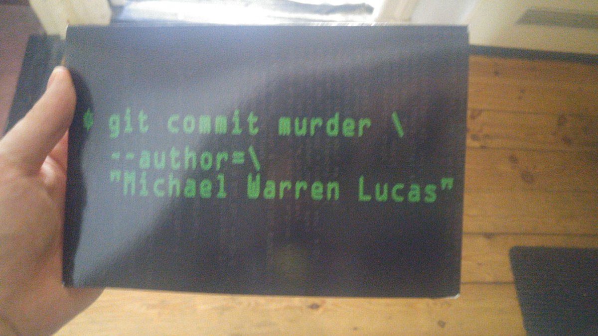 0xf10e's tweet photo. Why did this pkg arrive for me during the weekend โฆ?
oooh, @mwlauthor 's #GitCommitMurder! :D
#git #murder #BSD https://t.co/7MKZ7OZ024