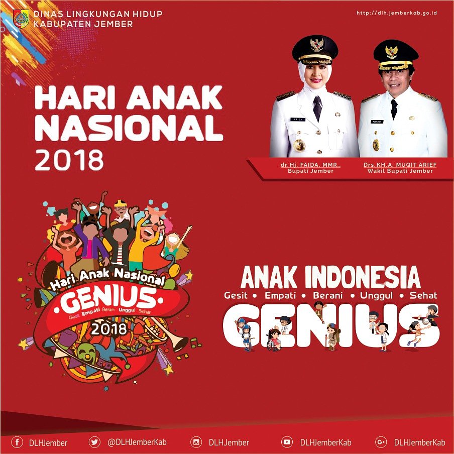 dlhjemberkab's tweet photo. Anak Indonesia, Anak GENIUS (Gesit, Empati, Berani, Unggul, Sehat).

Selamat Hari Anak Nasional 2018
23 Juli 2018

#HAN2018 #AnakIndonesiaGenius #HariAnakNasional #DLHJember #DinasLingkunganHidupJember #DLHKabJember https://t.co/GpfzrI3qvV