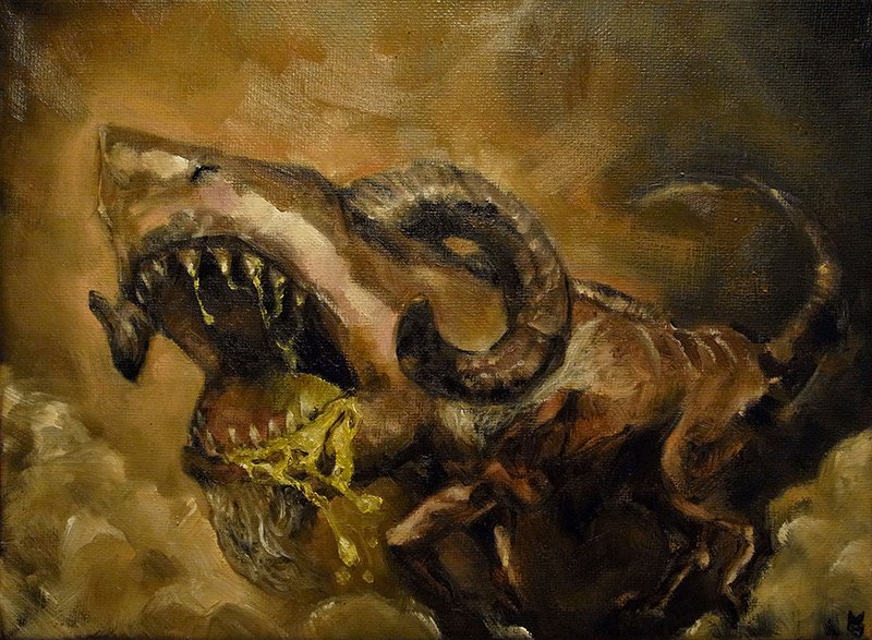 marklawhere's tweet image. 饕餮 (Gluttonous) #挿し絵 #油絵 pixiv.net/member_illust.…