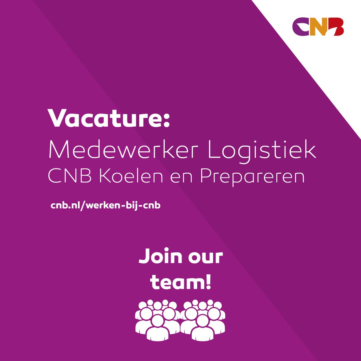 CNBtweet's tweet photo. Heb jij oog voor detail? CNB Koelen en prepareren is op zoek naar een medewerker logistiek! Bekijk de vacature hier: https://t.co/FMcxzfoent https://t.co/K1dl0UgUxH