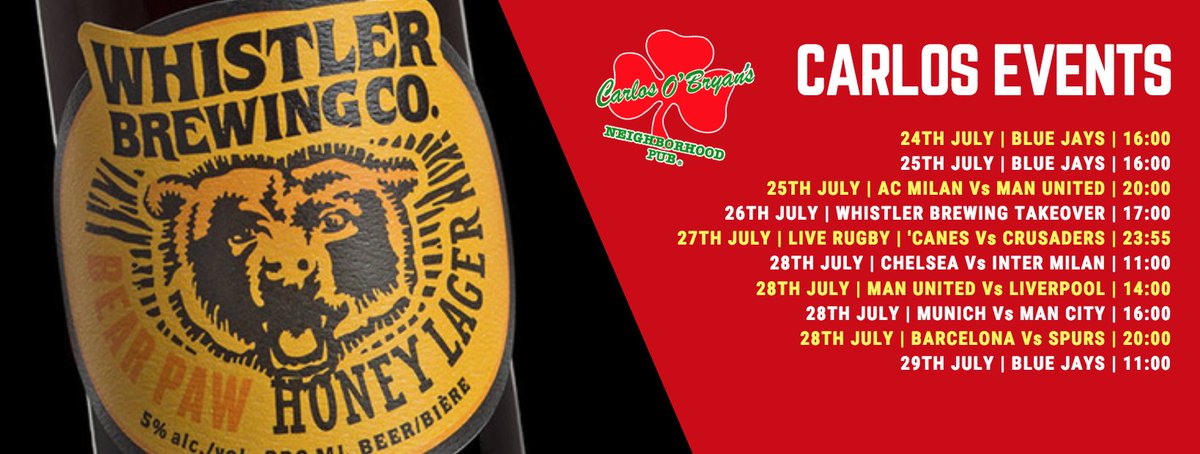 CarlosKits's tweet photo. This weeks events in #Kitsilano | Including @WhistlerBrewing, #Soccer, #RugbyUnion and the #CarlosCrew | #Vancouver #YVRPubLife | ⚽️ https://t.co/zkn5q9tiOU