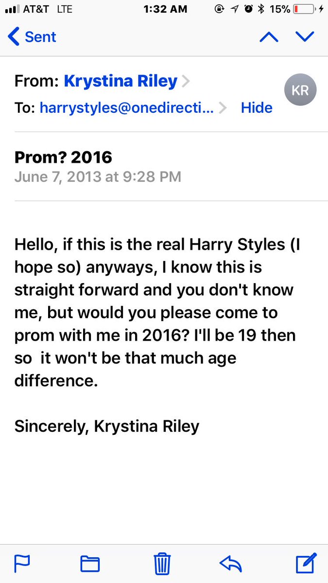 oh_Krystina's tweet image. Wait I just found a email I thought I sent @Harry_Styles in 2013 asking him to prom and getting my age wrong…I would have been 18, not 19 #8YearsWithOneDirection #8YearsofOneDirection