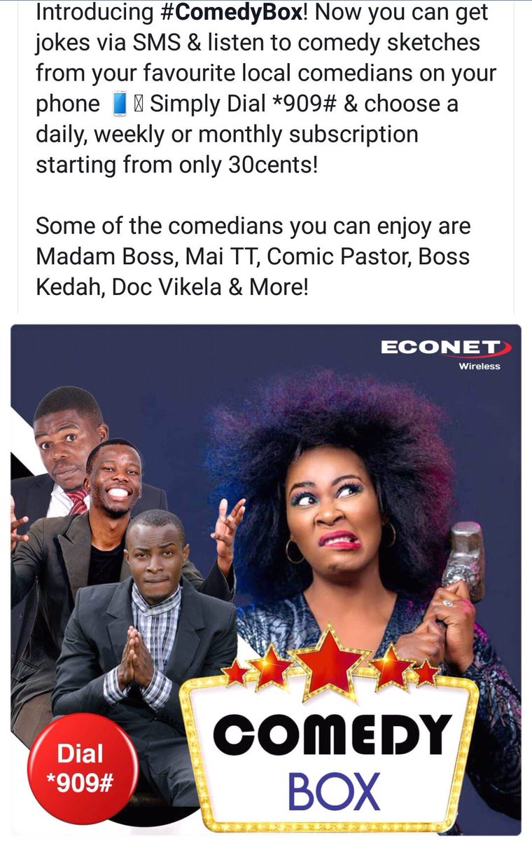 wenly_b's tweet photo. Timboseka zvedu namadam boss @econetzimbabwe #comedybox @Techzim @StarfmZimbabwe @jabumabaya @gamuposah @NdoroShaz @tinomatimbe @buzy263 @casy_mugowe https://t.co/2fO2Sos9RT