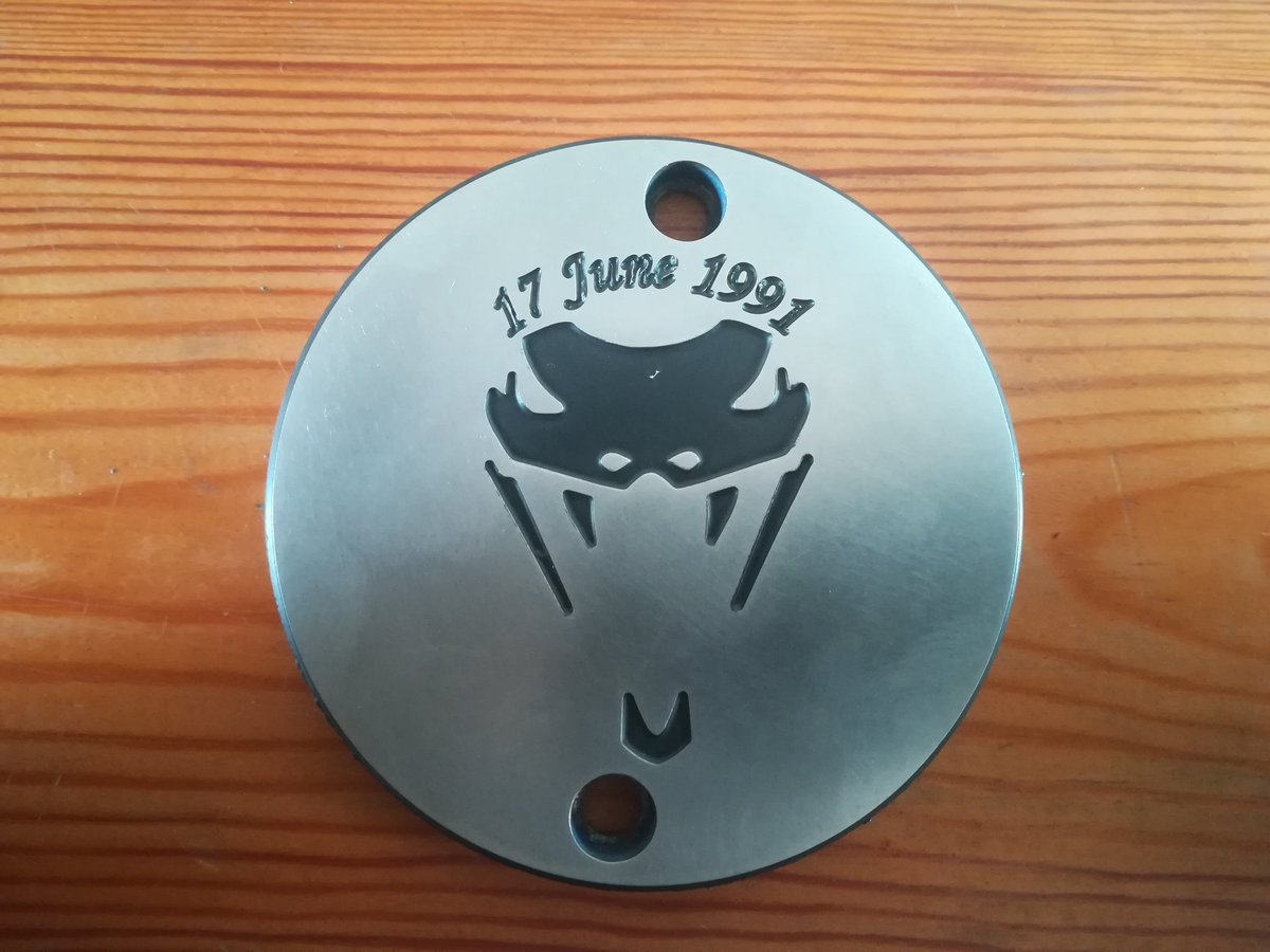 A bespoke emblem for a #motorbike, designed and created using ONE CNC cad/cam package and milled on our Haas VF4. #Powdercoated using our recently installed #powdercoating equipment. #OneStopShop