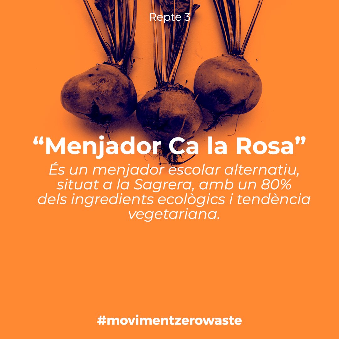 (3.2.) El "Menjador Ca la Rosa" participa al repte 3; un menjador escolar alternatiu, amb 80% dels ingredients ecològics i tendència vegetariana.
<a href="/espigoladors/">Espigoladors</a> <a href="/SBCBarcelona/">SBCBarcelona</a> @mcalarosa #malbaratament #zerowaste