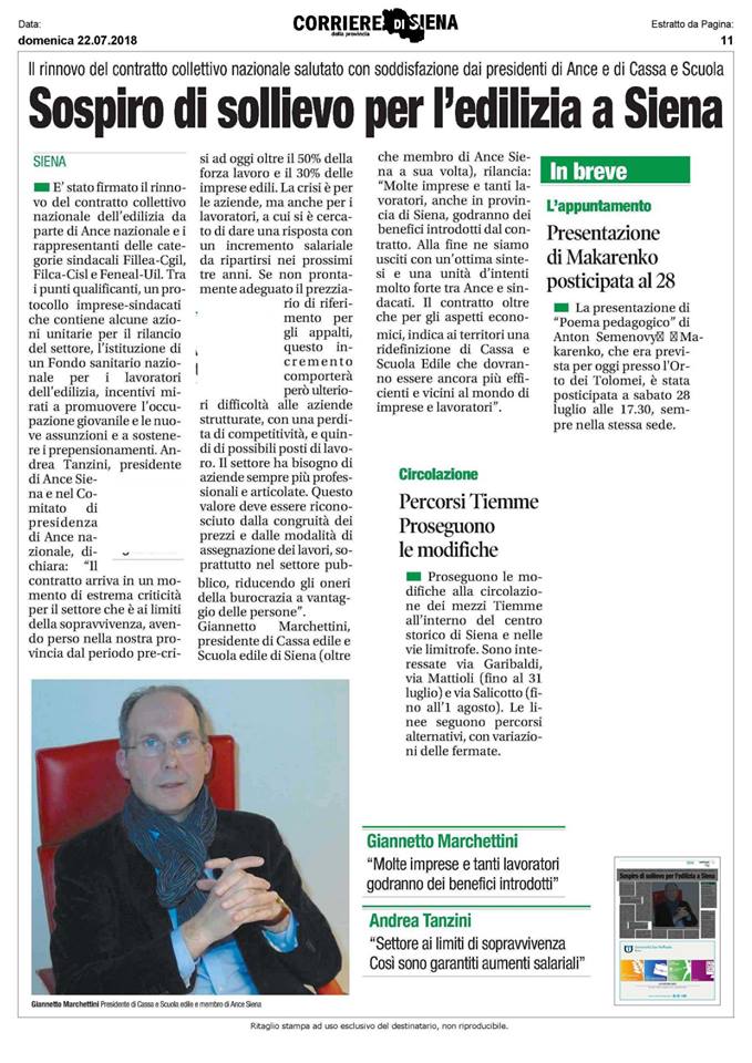 Il Rinnovo del Contratto Collettivo Nazionale dell'Edilizia salutato con soddisfazione dal Presidente della Cassa Edile di Siena - Giannetto Marchettini <a href="/GiannettoMarche/">marchettinigiannetto</a> <a href="/FilcaCisl/">Filca Cisl Nazionale</a> <a href="/FENEALUIL_/">FENEALUIL Nazionale</a> <a href="/ancenazionale/">ANCE</a> #ccnl #contratto #edilzia #filcafilleafeneal #ance #rinnovo