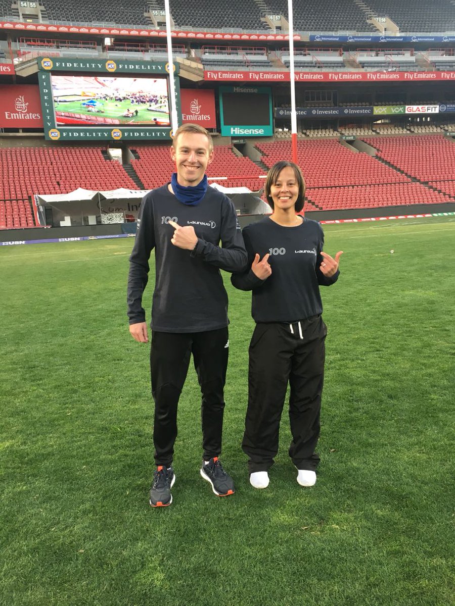 Charl du Toit &amp; Carly Peters attended a #Laureus event at #EllisParkStadium on #MandelaDay giving their #67minutes back to the #community! #LivingLegends