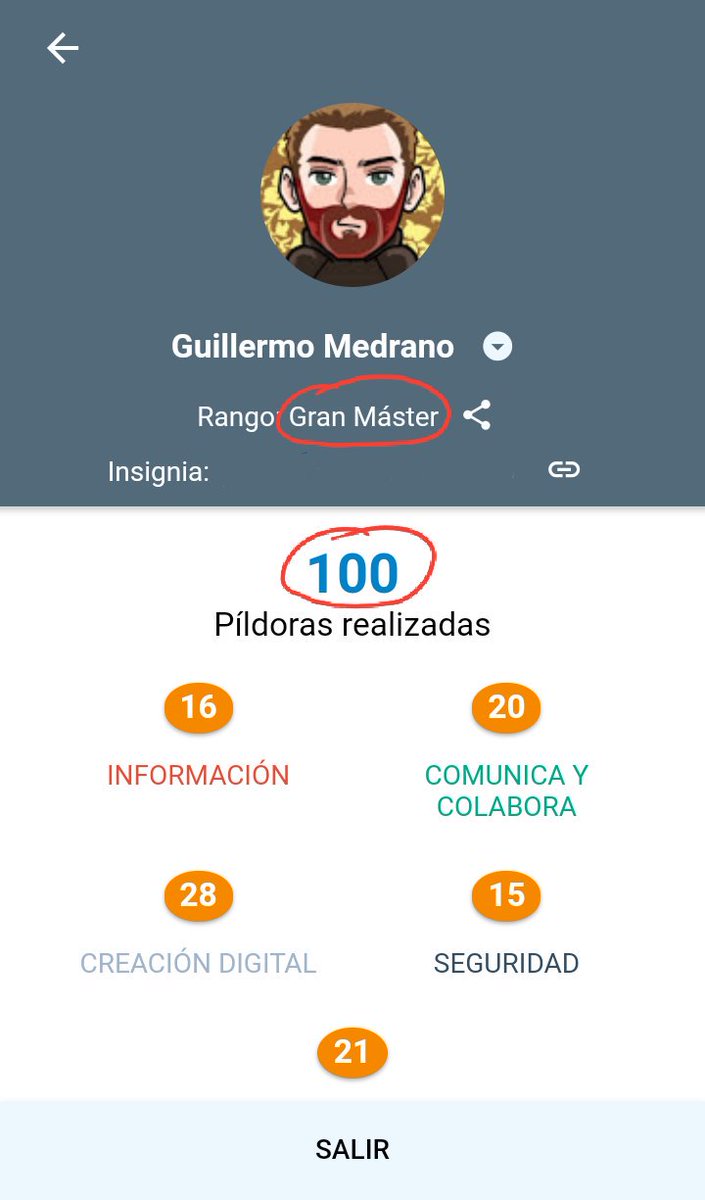 GmedranoTIC's tweet photo. Después de consumir mi #primera #centena de #EduPills, me denominan nada menos que "#Gran #Máster"...😱
Tengo mi insignia de un #itinerario, pero esto @mjgsm se merece ya una #capa! 😉💪🕺😊
#AprendeINTEF #InsigniasINTEF #CDD
@mudevf @educaINTEF #100EduPills #EduPillsGranMaster https://t.co/moLz0g7e0V