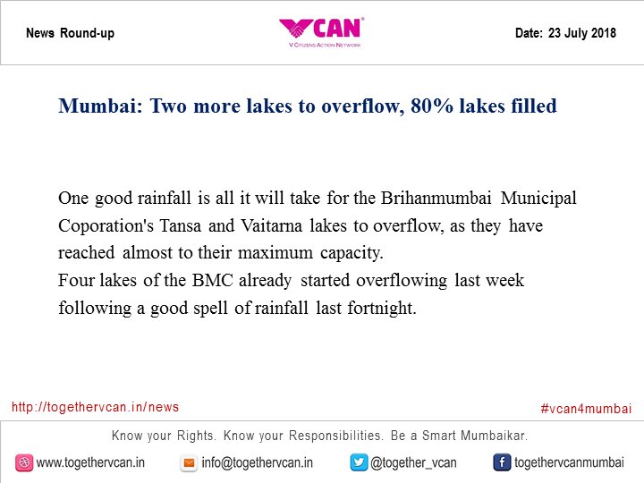 Retweeted TogetherVCAN (@Together_VCAN):

#Mumbai: Two more #lakes to #overflow, 80% lakes filled

Click here to read more:
togethervcan.in/news/mumbai-tw…

#vcan4mumbai  togethervcan.in/news/mumbai-tw…