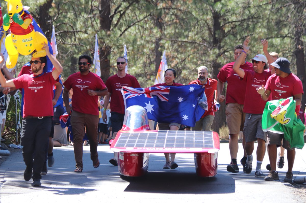 westernsydneyu's tweet photo. In a world first @WestSydSolarCar have won the American Solar Challenge!! They are the first international and first Australian solar car team to win the competition. Amazing work guys! https://t.co/Ua2BSLzjiO @ASC_SolarRacing #ASC2018 #Unlimited https://t.co/sW0Dhy7wg1