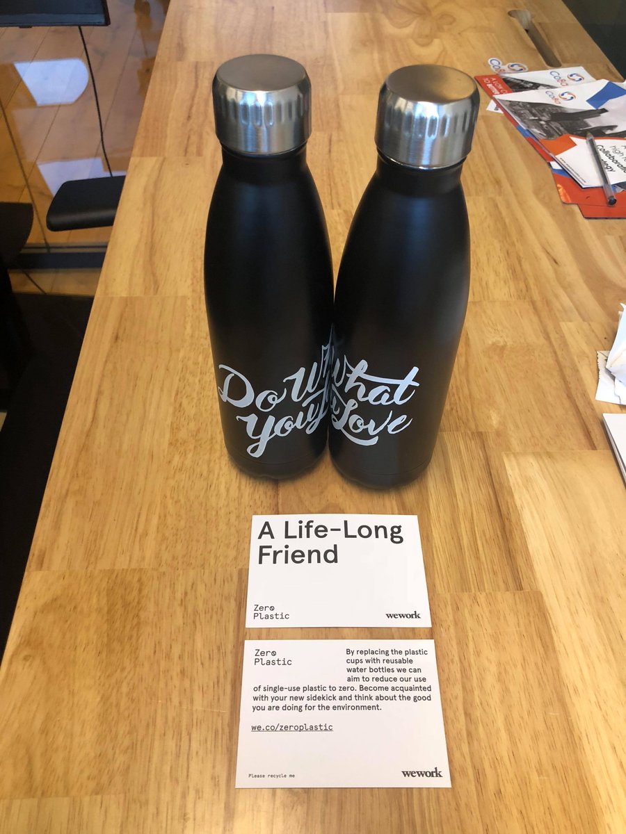 Thanks <a href="/WeWork/">WeWork</a>/@WeWorkUK for the new reusable water bottles and the recycling bins!

Proud to be working within the grounds of a company that cares about the state of the #world!

we.co/zeroplastic 

#ZeroPlastic #wework #collaboration #wastemanagement #gogreen