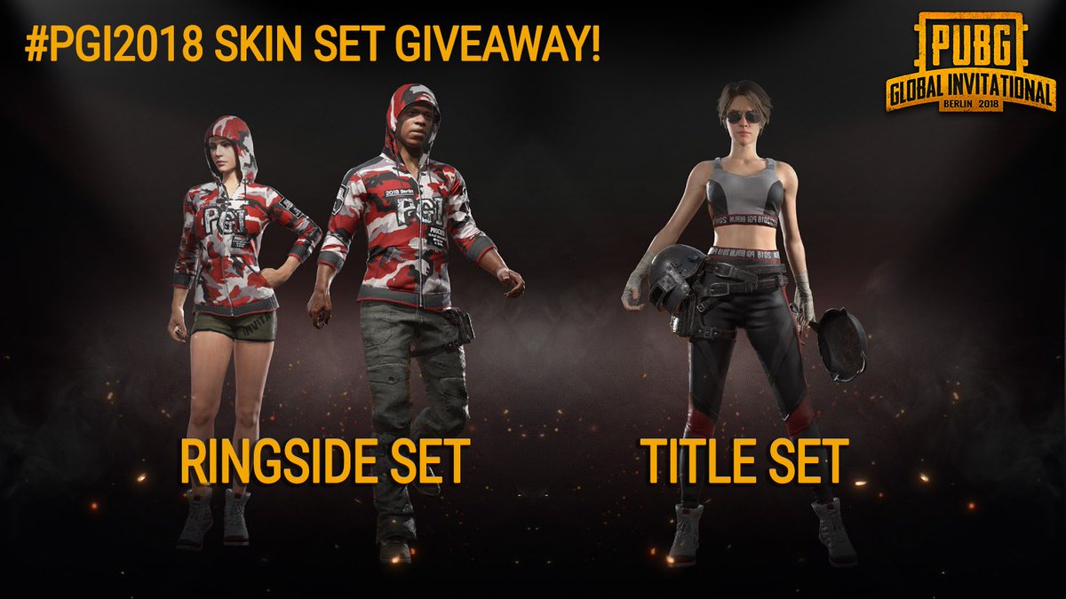 TheSimms's tweet image. Giveaway time! 🔥

To celebrate PGI Berlin i'm giving away 3x Title Set skins and 3x Ringside Set #PUBG skins.

Simply Follow and RT to enter using the link below! #PGI2018

Click to enter - tinyurl.com/pgiskins