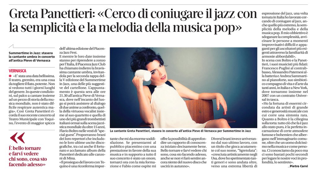 pcjazzclub's tweet photo. #SummerTime18 Concerto da non perdere Vernasca Antica Pieve Greta Panettieri &amp; Flavio Boltro @Liberta_it @Mingus2011B @MilestonePc @AngelicaDa @PiacenzaSera @musica_jazz @laprovinciacr @Italiajazzclub https://t.co/QWmxFCDWDt