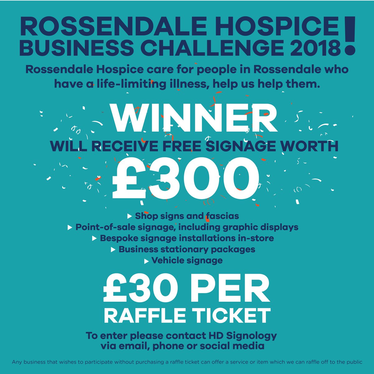 Morning everyone! Just a reminder about our latest competition 🌟 WIN £300 WORTH OF FREE SIGNAGE &amp; FREE BUSINESS ADVERTISING 🌟 All proceeds go to Rossendale Hospice who do an amazing job helping families in Rossendale who have a life-limiting illness! #rossendalehospice #charity