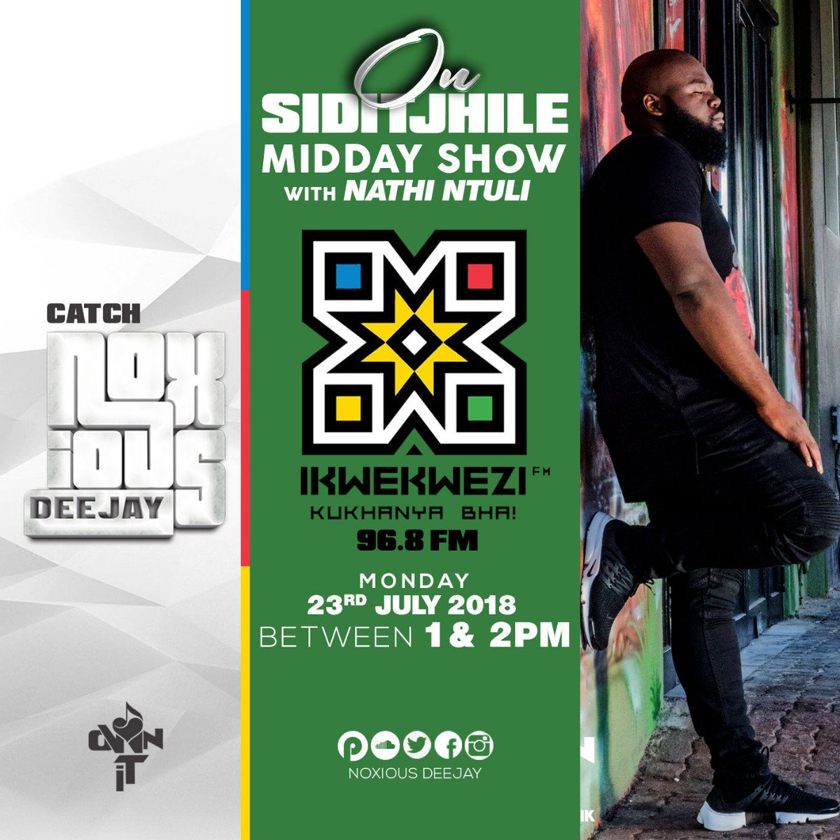 noxiousdeejay's tweet photo. Hey FAM! I'll be MIXIN' IT UP on #Siditjhile Midday Show with @NathikaLombeni on @Ikwekwezi_FM this whole week starting 2day between 1 & 2PM so do tune in please! #ownitmuzik #noxiousdj #ubabeswenumber #ubabeswentshebe https://t.co/K55BOwqJKz